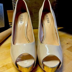 Guess Patton Leather Pumps Nude with Gold Heel